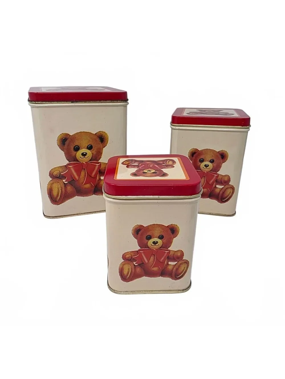 1984 Maxtron Teddy Bear Nesting Tins Set of 3 Vintage Canisters